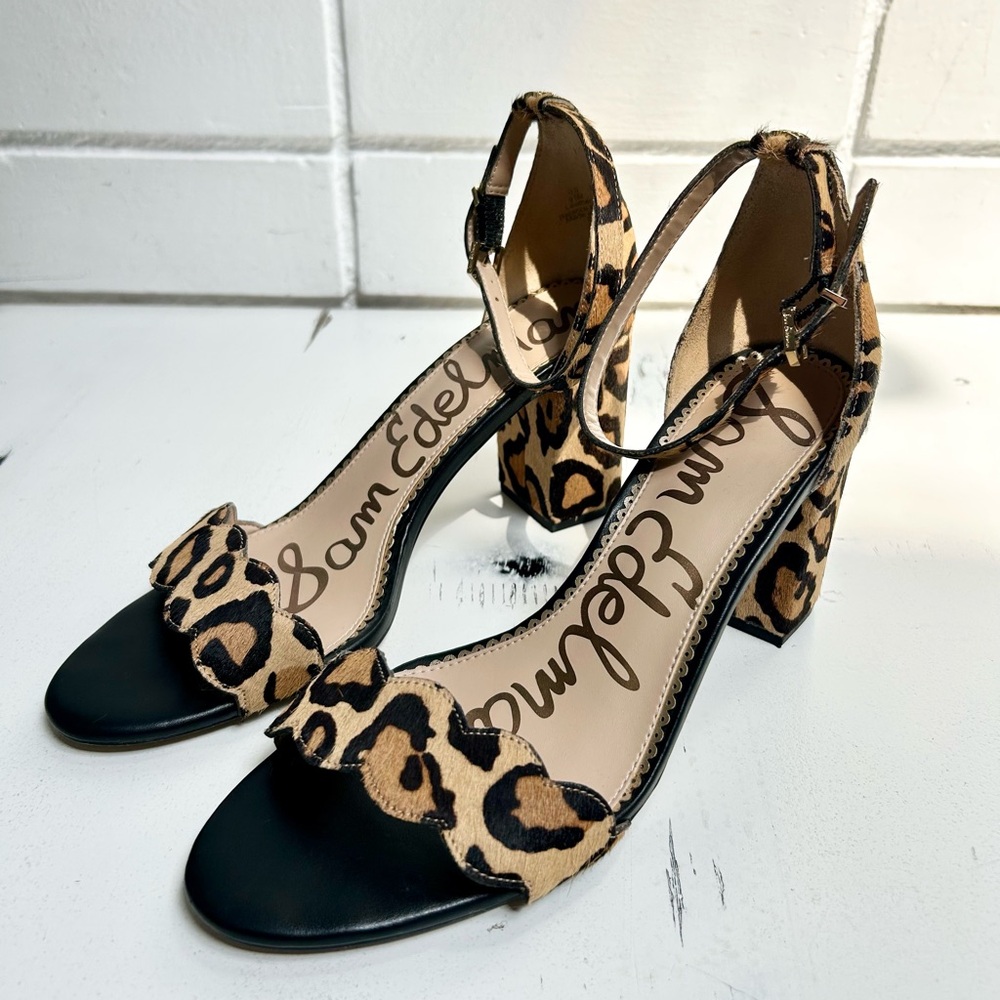 Sam Edelman Odilia leopard print fur ankle strap block heel Sandals Size 9.5 - Picture 4 of 10
